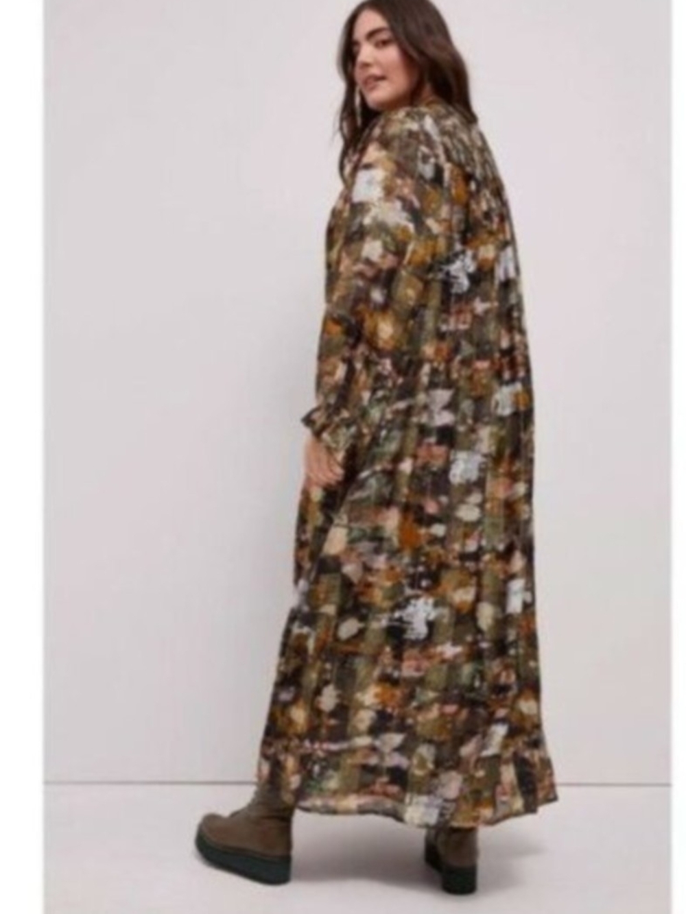Anthropologie Blair Shimmer Maxi Dress L Gold Metallic Abstract Print Lined - Picture 14 of 14